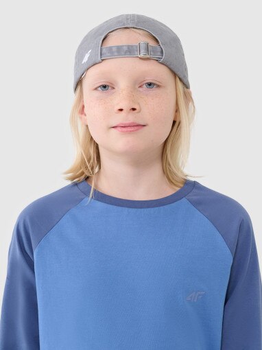 Chłopięcy longsleeve regular gładki 4F 4FJWSS25TLONM420 - niebieski