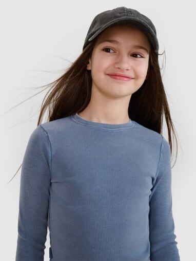 Dziewczęcy longsleeve crop top gładki 4F 4FJWSS25TLONF430 - granatowy