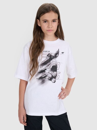 4F JUNIOR Tshirt dziecięcy z nadrukiem 4F 4FJRSS25TTSHU3295  biały Biały
