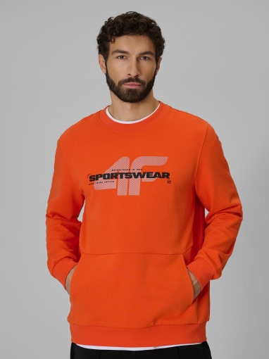  4F Męska bluza dresowa nierozpinana bez kaptura 4F 4FWSS26TSWSM2237  pomarańczowa Pomarańczowy