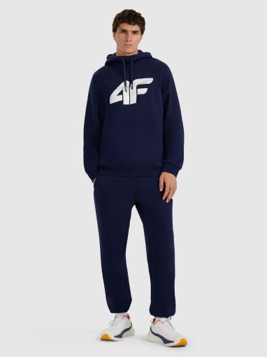 Męska bluza dresowa nierozpinana z kapturem 4F 4FRMM00TSWSM2477 - granatowa