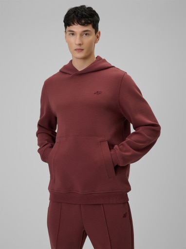  4F Męska bluza dresowa nierozpinana z kapturem 4F 4FRSS26TSWSM2793  burgundowa Burgund