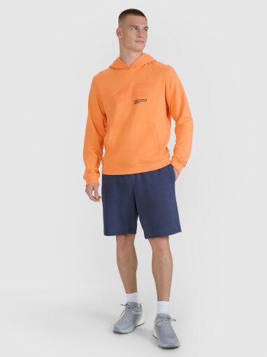 Męska bluza dresowa nierozpinana z kapturem 4F 4FWSS25TSWSM1585 - pomarańczowa