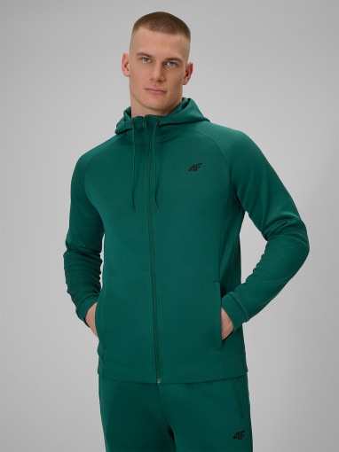  4F Męska bluza treningowa rozpinana z kapturem 4F 4FWSS26TFSWM632  zielona Zielony