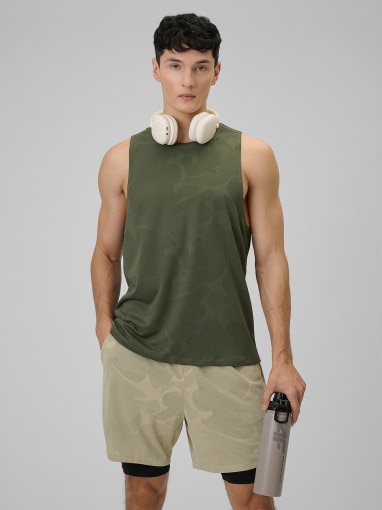  4F Męska koszulka treningowa bez rękawów 4F 4FWSS26TFSLM0877  khaki Khaki