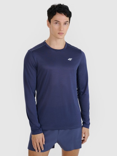 4F Męski longsleeve do biegania 4F 4FWSS25TFLOM326  granatowy Granatowy