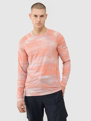 4F Męski longsleeve kolarski 4F 4FWSS25TFLOM340  pomarańczowy Pomarańcz allover