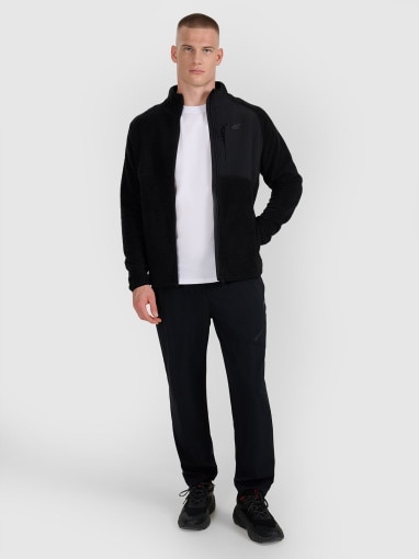 Męski polar sherpa rozpinany 4F 4FWAW25TFLEM339 - czarny