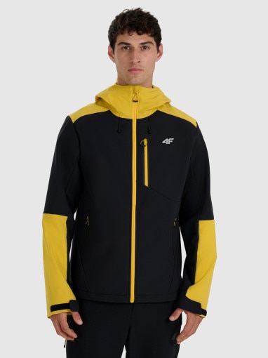 4F Męski softshell rozpinany z kapturem 4F 4FRAW25TSOFM506  czarny żółty