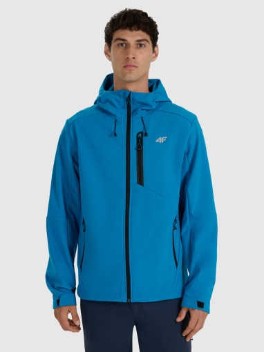 4F Męski softshell rozpinany z kapturem 4F 4FRAW25TSOFM506  niebieski Niebieski