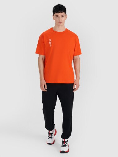 Męski t-shirt oversize 4F 4FRSS25TTSHM2652 - pomarańczowy