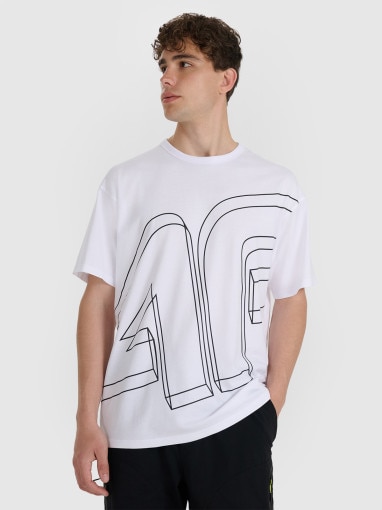 4F Męski tshirt oversize z nadrukiem 4F 4FRAW25TTSHM3550 biały Biały