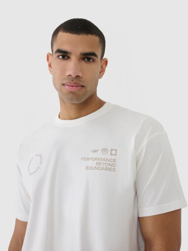 Męski t-shirt oversize z nadrukiem 4F 4FRSS25TTSHM2691 - beżowy