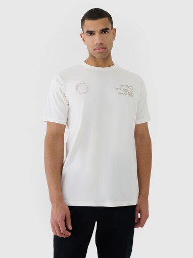 4F Męski tshirt oversize z nadrukiem 4F 4FRSS25TTSHM2691  beżowy Beżowy