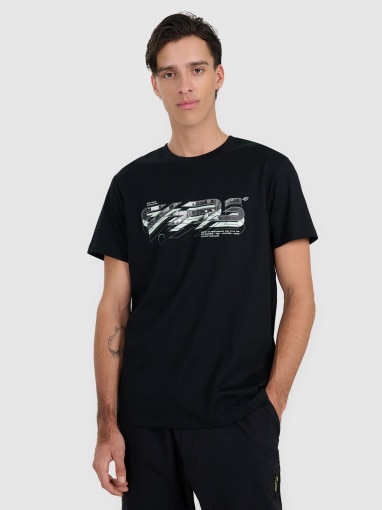 4F Męski tshirt z nadrukiem 4F 4FRAW25TTSHM3221  czarny Czarny