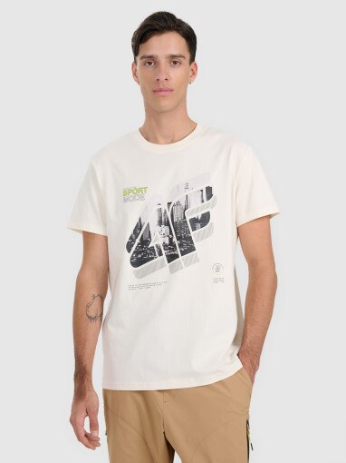 4F Męski tshirt z nadrukiem 4F 4FRAW25TTSHM3223  biały Biały