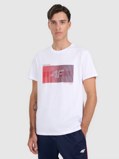 4F Męski tshirt z nadrukiem 4F 4FRAW25TTSHM3224  biały Biały
