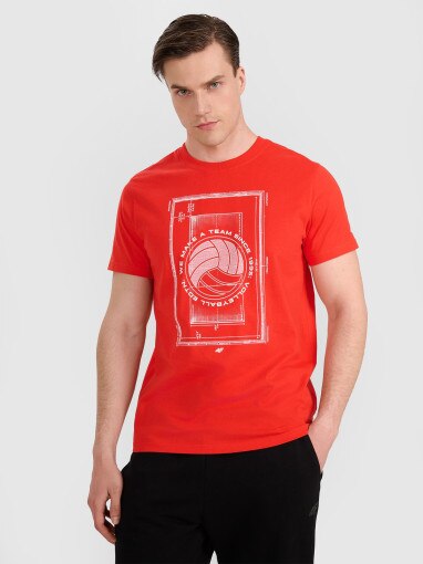 4F Męski tshirt z nadrukiem 4F 4FRAW25TTSHM3236  czerwony Czerwony
