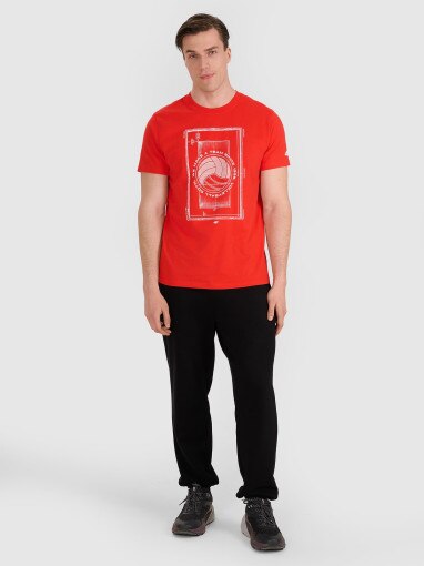 Męski t-shirt z nadrukiem 4F 4FRAW25TTSHM3236 - czerwony