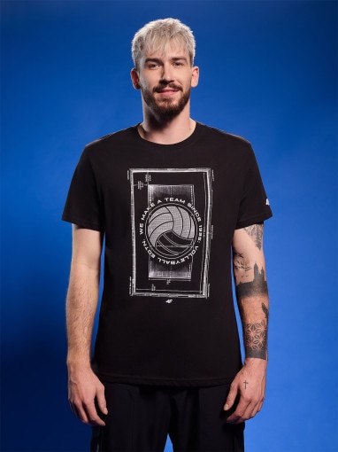 4F Męski tshirt z nadrukiem 4F 4FRAW25TTSHM3236  czarny Czarny
