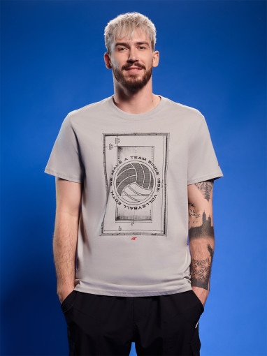 4F Męski tshirt z nadrukiem 4F 4FRAW25TTSHM3236  szary Szary
