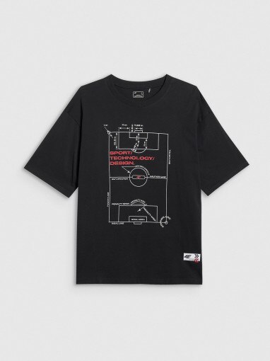 4F Męski tshirt z nadrukiem 4F 4FRAW25TTSHM3257  czarny Czarny