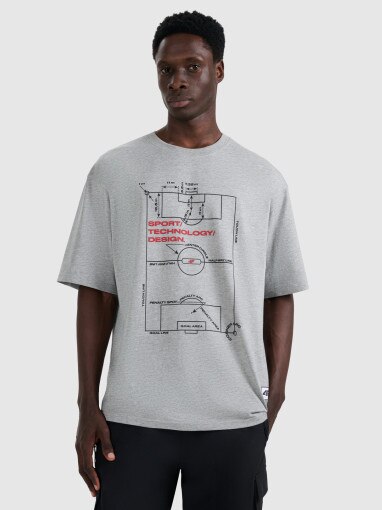 4F Męski tshirt z nadrukiem 4F 4FRAW25TTSHM3257  szary Szary