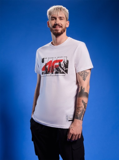 4F Męski tshirt z nadrukiem 4F 4FRAW25TTSHM3298  biały Biały