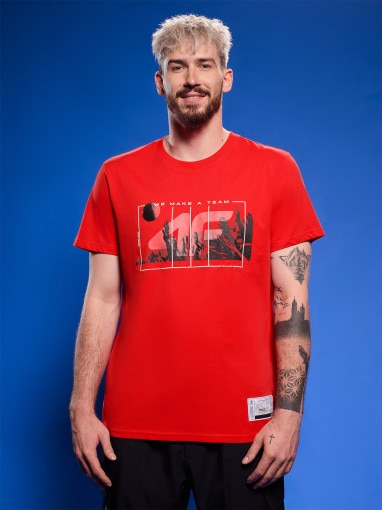 4F Męski tshirt z nadrukiem 4F 4FRAW25TTSHM3298  czerwony Czerwony