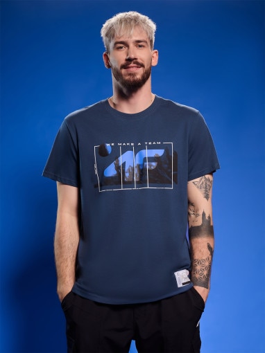 4F Męski tshirt z nadrukiem 4F 4FRAW25TTSHM3298  turkusowy Turkusowy