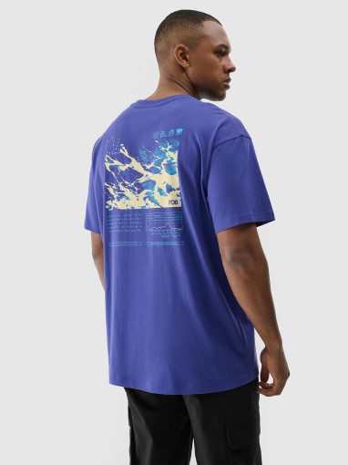 Męski t-shirt z nadrukiem 4F 4FRSS24TTSHM2131 - fioletowy