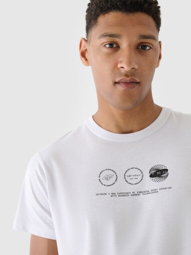 Męski t-shirt z nadrukiem 4F 4FRSS24TTSHM2481 - biały