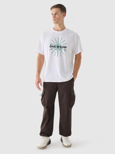 Męski t-shirt z nadrukiem 4F 4FRSS24TTSHM2540 - biały