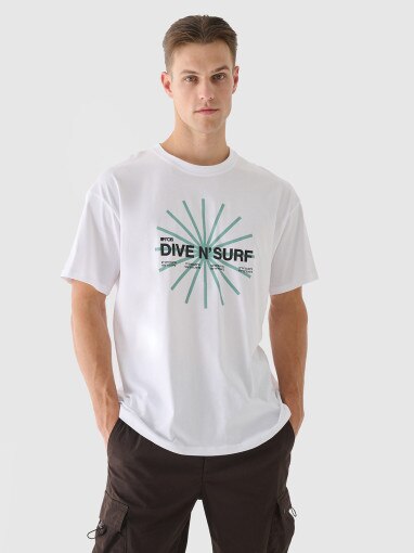 4F Męski tshirt z nadrukiem 4F 4FRSS24TTSHM2540  biały Biały
