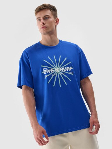 4F Męski tshirt z nadrukiem 4F 4FRSS24TTSHM2540  niebieski Niebieski