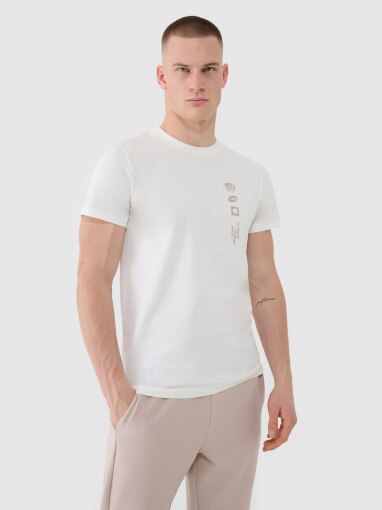 4F Męski tshirt z nadrukiem 4F 4FRSS25TTSHM2689  beżowy Beżowy