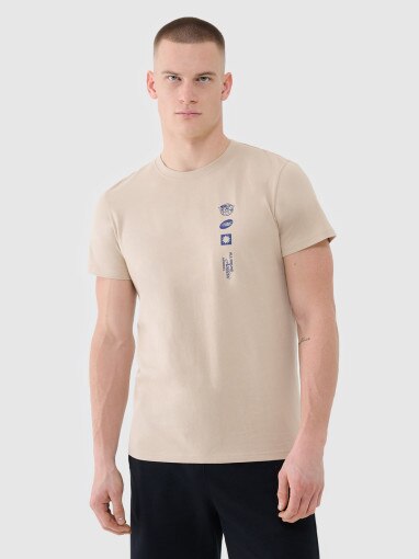 4F Męski tshirt z nadrukiem 4F 4FRSS25TTSHM2689  beżowy Beżowy