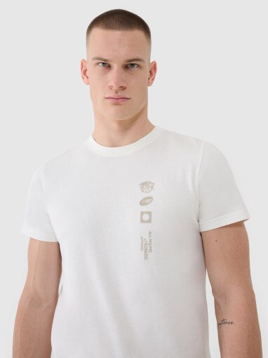 Męski t-shirt z nadrukiem 4F 4FRSS25TTSHM2689 - beżowy