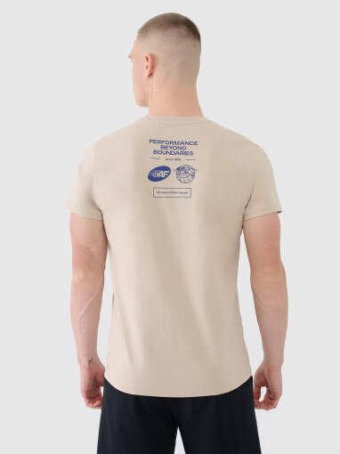 Męski t-shirt z nadrukiem 4F 4FRSS25TTSHM2689 - beżowy