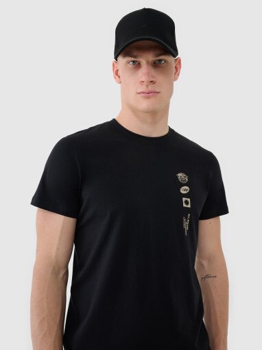 4F Męski tshirt z nadrukiem 4F 4FRSS25TTSHM2689  czarny Czarny