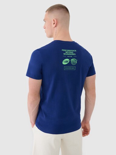 4F Męski tshirt z nadrukiem 4F 4FRSS25TTSHM2689  granatowy Granatowy