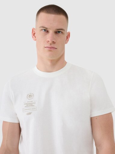 Męski t-shirt z nadrukiem 4F 4FRSS25TTSHM2690 - beżowy