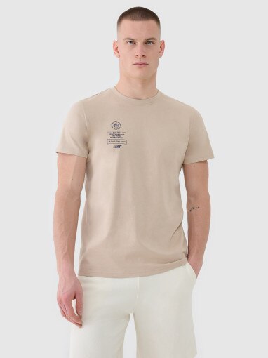 4F Męski tshirt z nadrukiem 4F 4FRSS25TTSHM2690  beżowy Beżowy