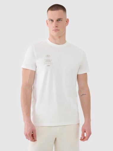 4F Męski tshirt z nadrukiem 4F 4FRSS25TTSHM2690  beżowy Beżowy