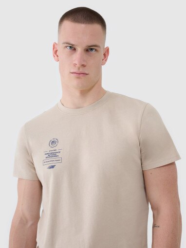 Męski t-shirt z nadrukiem 4F 4FRSS25TTSHM2690 - beżowy