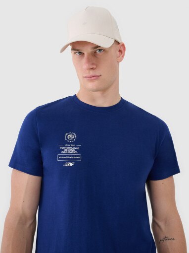 Męski t-shirt z nadrukiem 4F 4FRSS25TTSHM2690 - granatowy