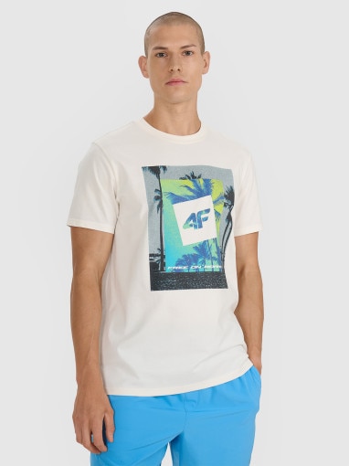  4F Męski tshirt z nadrukiem 4F 4FRSS25TTSHM2846  beżowy Beżowy