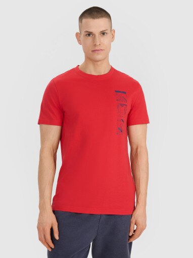 4F Męski tshirt z nadrukiem 4F 4FRSS25TTSHM2982  czerwony Czerwony