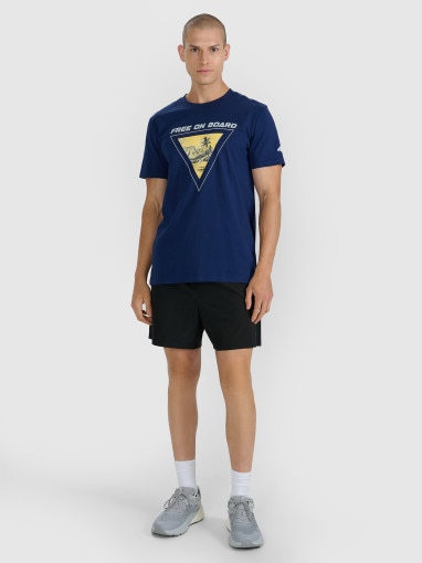 Męski t-shirt z nadrukiem 4F 4FRSS25TTSHM3155 - granatowy