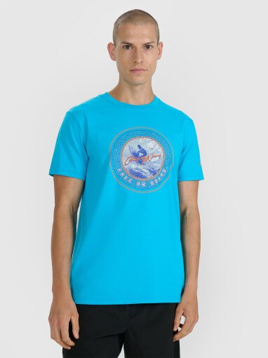 4F Męski tshirt z nadrukiem 4F 4FRSS25TTSHM3155  niebieski Niebieski